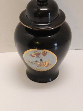 Miniature Fine China URN Made in Japan Black and Gold and Silver